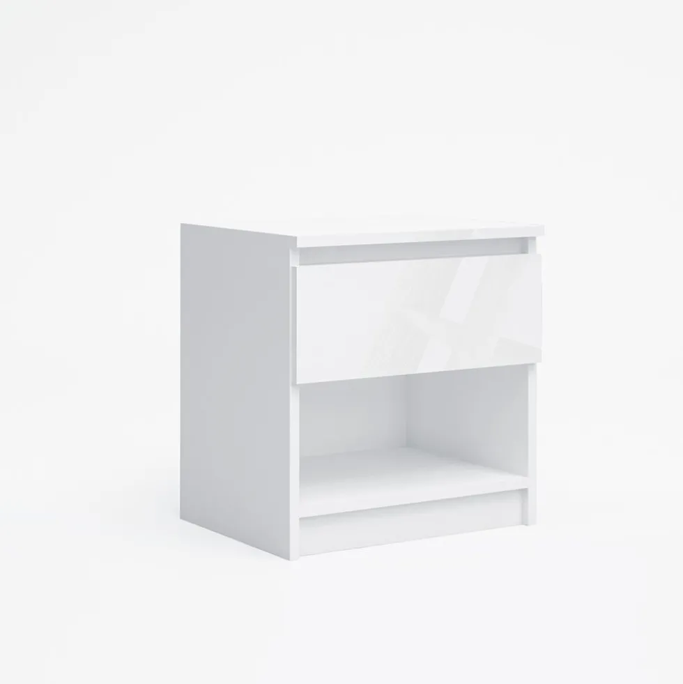 Comodino moderno con cassetto 45x47 cm in bianco lucido CGA7