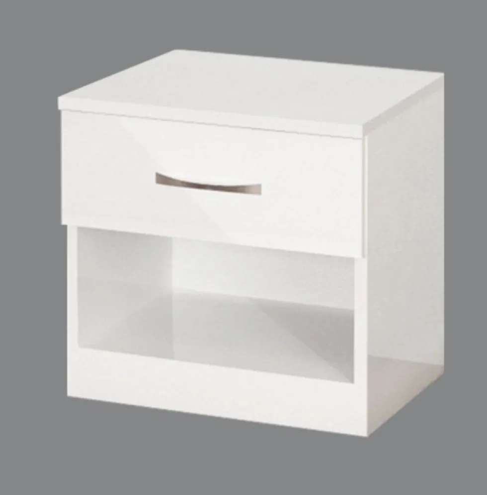 Comodino moderno con cassetto e vano a giorno 40x40 cm in bianco lucido CGA1