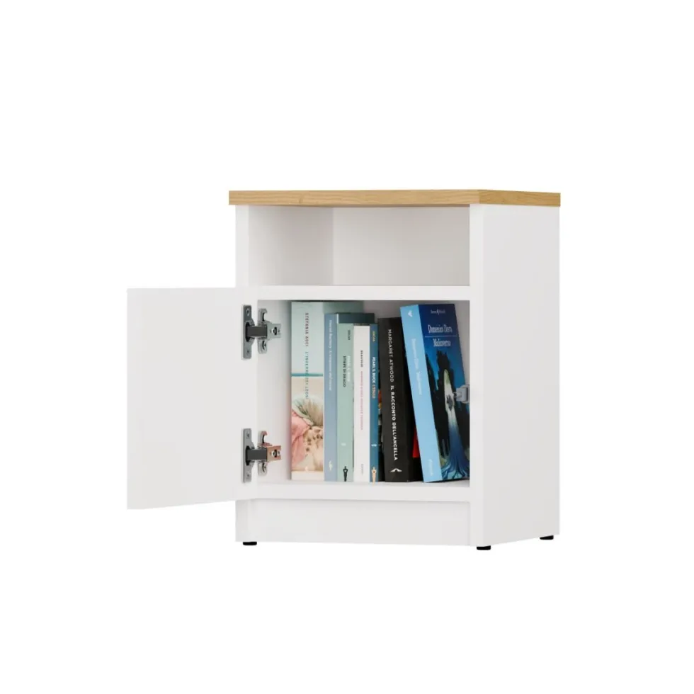 Comodino moderno 30x40 cm con anta bianco e rovere COT4