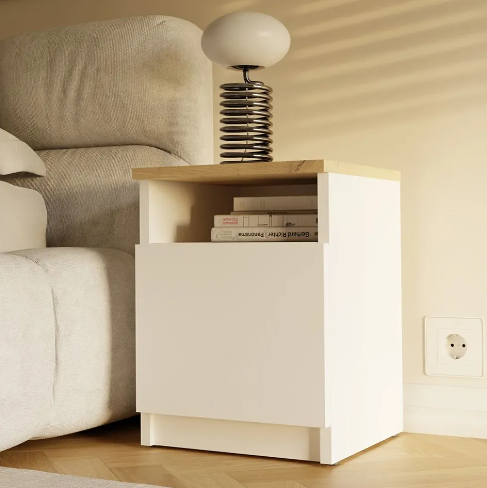 Comodino moderno 30x40 cm con anta bianco e rovere COT4