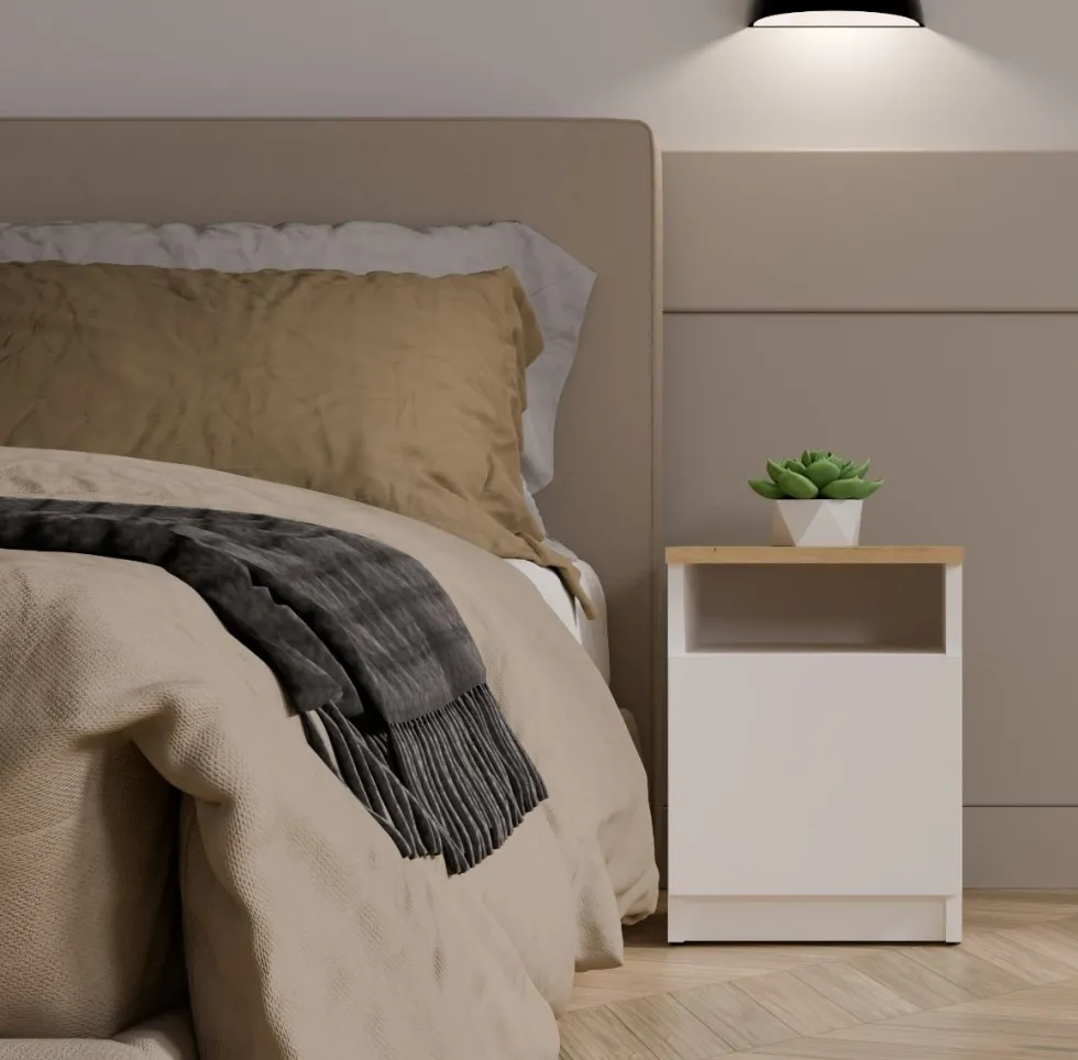 Comodino moderno 30x40 cm con anta bianco e rovere COT4