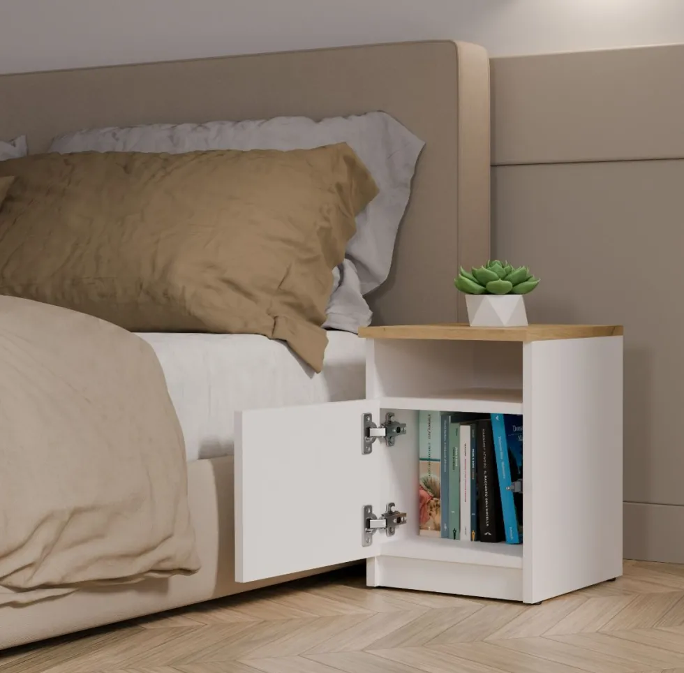 Comodino moderno 30x40 cm con anta bianco e rovere COT4