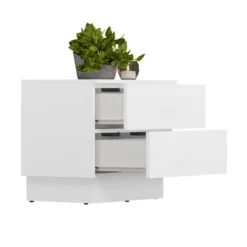 Comodino moderno 55x48 cm con 2 cassetti bianco COT2