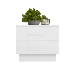 Comodino moderno 55x48 cm con 2 cassetti bianco COT2