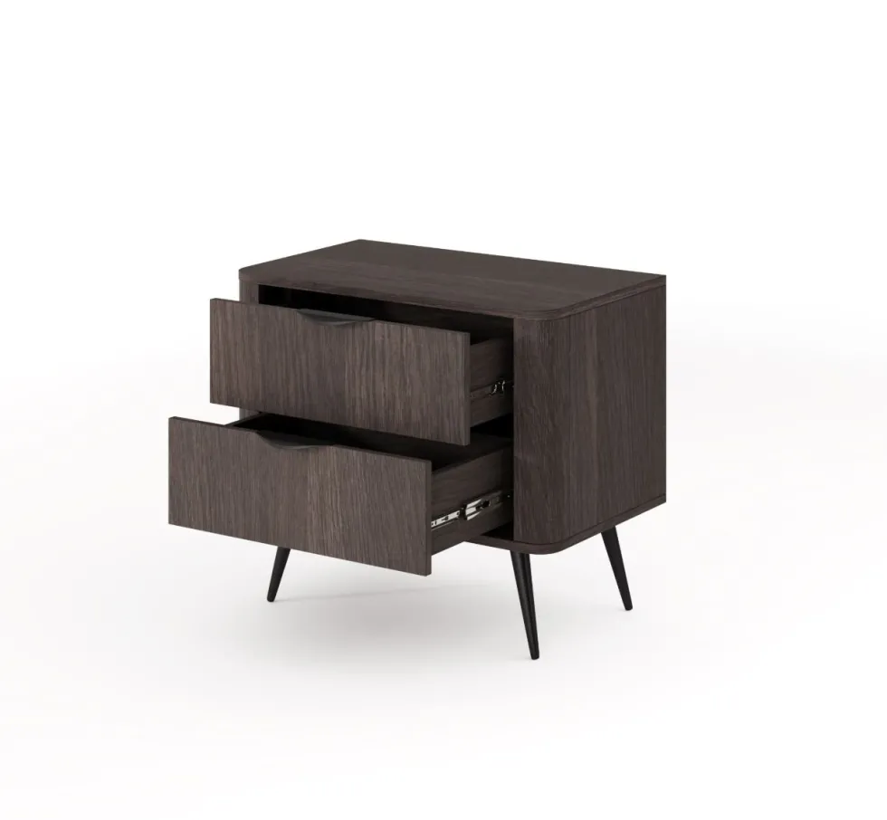 Comodino moderno 63x55 cm con 2 cassetti quercia scuro CMLK14