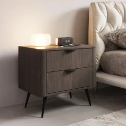 Comodino moderno 63x55 cm con 2 cassetti quercia scuro CMLK14