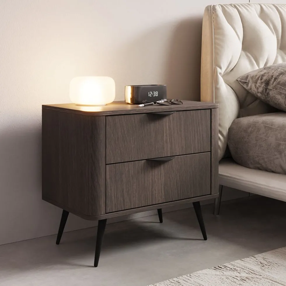 Comodino moderno 63x55 cm con 2 cassetti quercia scuro CMLK14