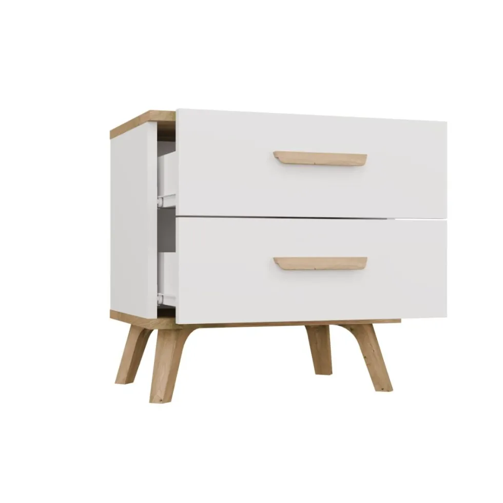 Comodino moderno 45x47 cm con 2 cassetti bianco e rovere COT9