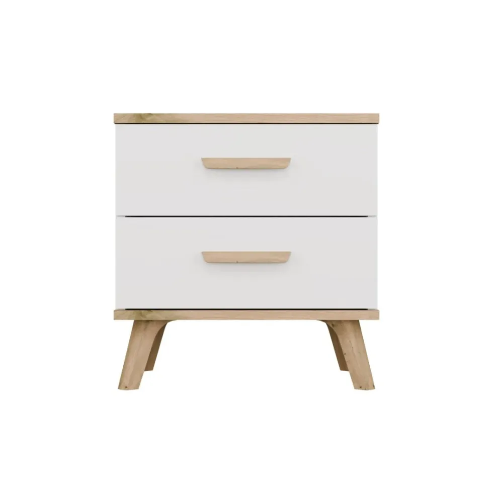Comodino moderno 45x47 cm con 2 cassetti bianco e rovere COT9