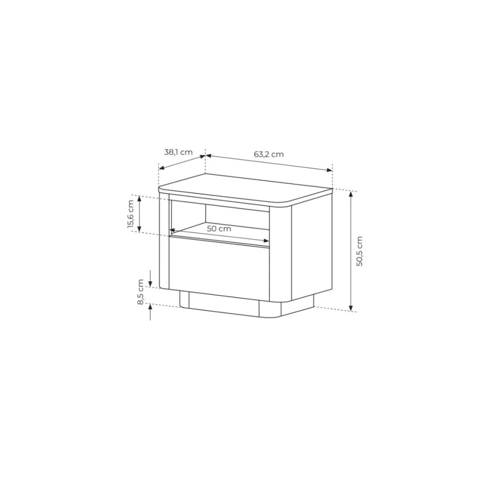 Comodino moderno 63x50 cm con vano a giorno e cassetto CMLK13