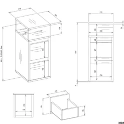 Comodino salvaspazio 27x65 cm con vano a giorno rovere COT8