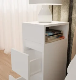Comodino salvaspazio 27x65 cm con vano a giorno bianco opaco COT8