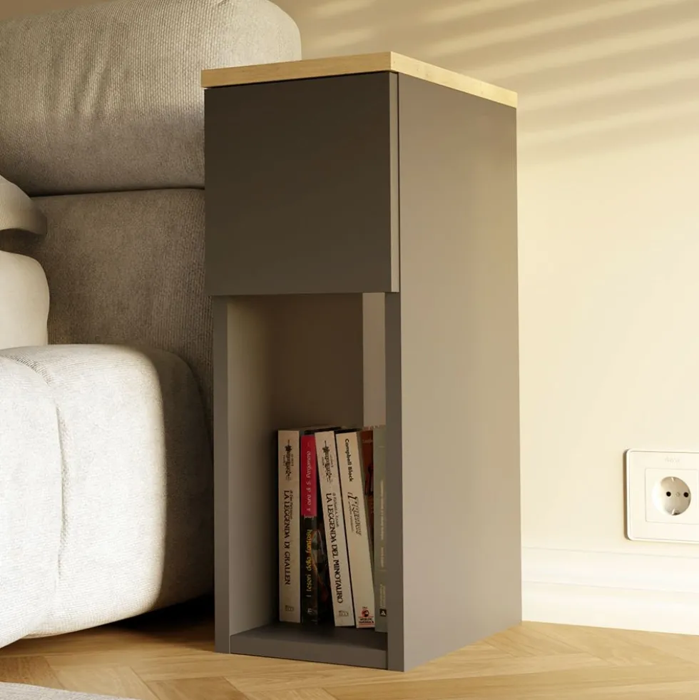 Comodino stretto salvaspazio 20x55 cm rovere e antracite COT3