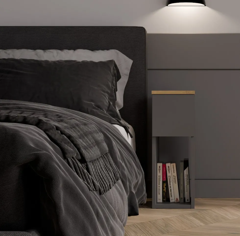 Comodino stretto salvaspazio 20x55 cm rovere e antracite COT3