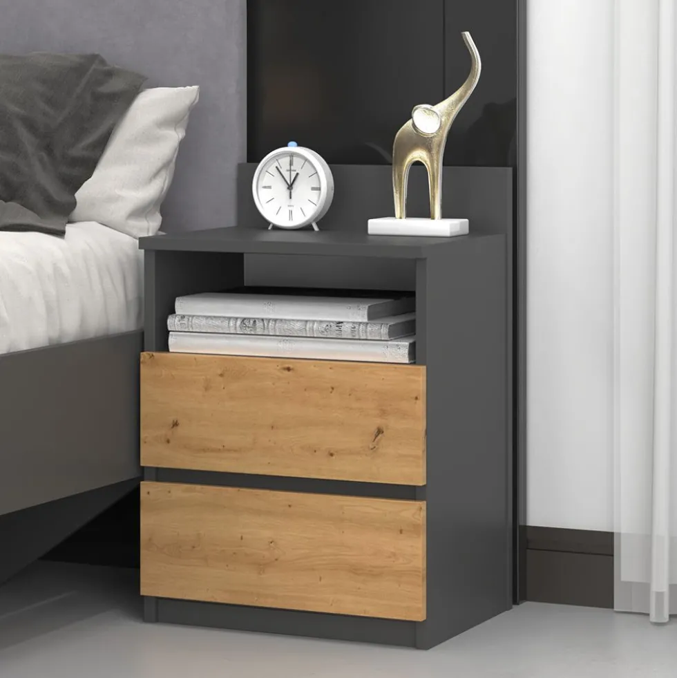 Comodino 40x59 cm con cassetti rovere e antracite COT6
