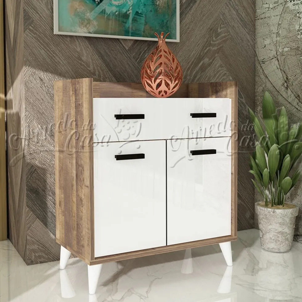 Comò rovere e bianco lucido CU39