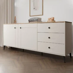 Credenza moderna 183,5 cm con gambe in metallo cashmere e rovere MT12