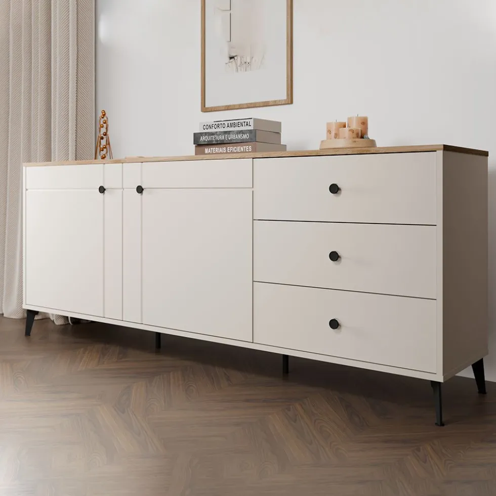 Credenza moderna 183,5 cm con gambe in metallo cashmere e rovere MT12