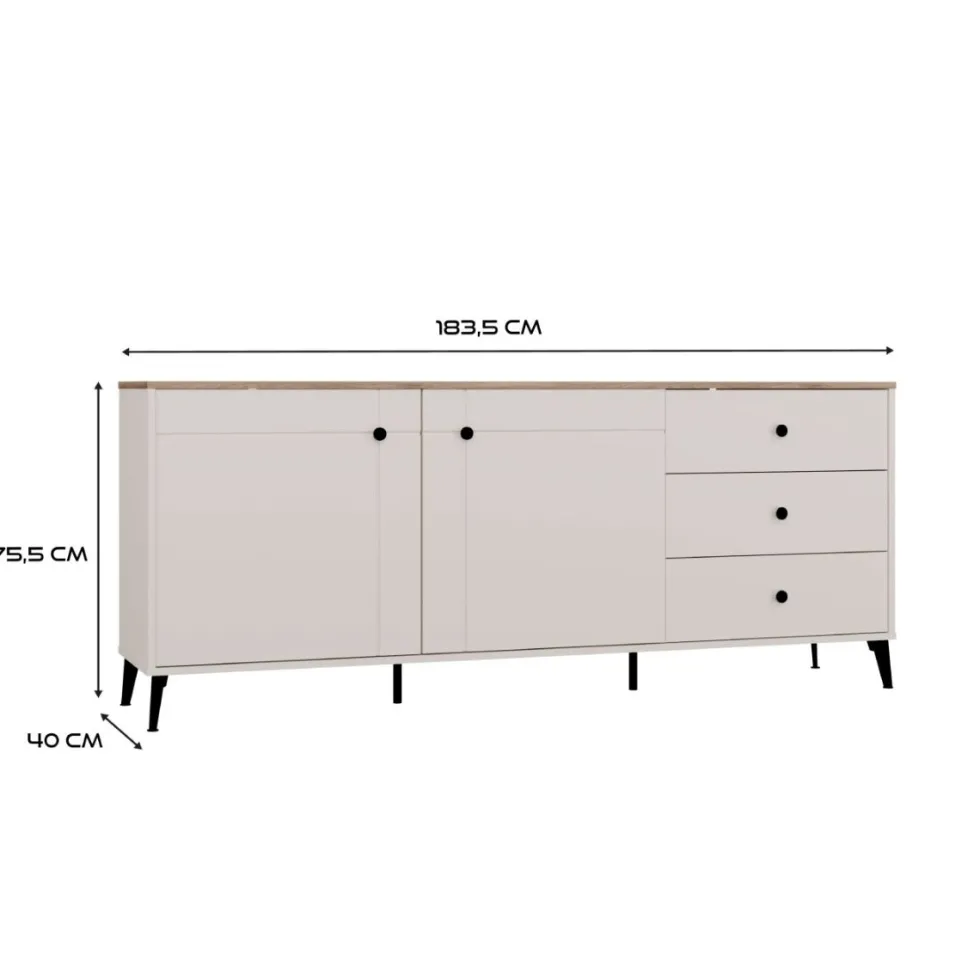 Credenza moderna 183,5 cm con gambe in metallo cashmere e rovere MT12