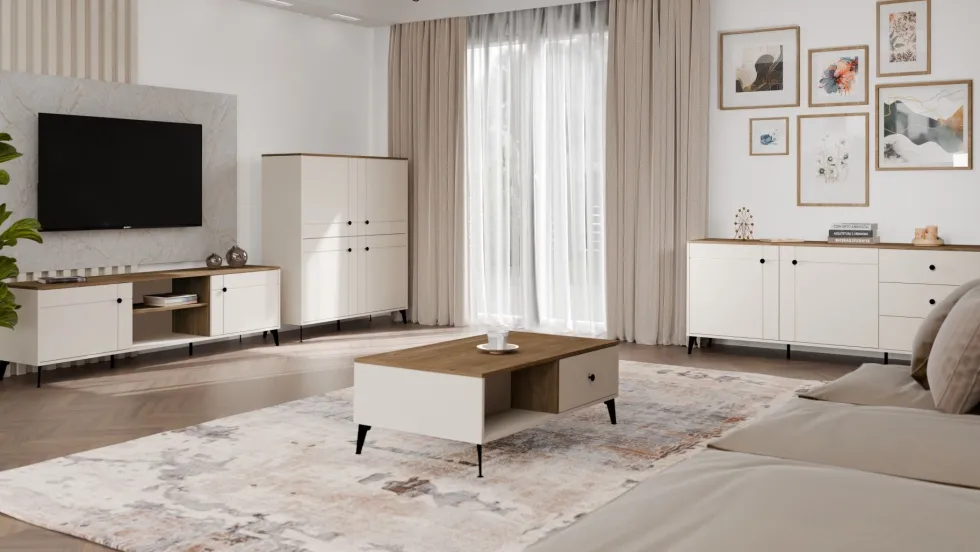 Credenza moderna 183,5 cm con gambe in metallo cashmere e rovere MT12