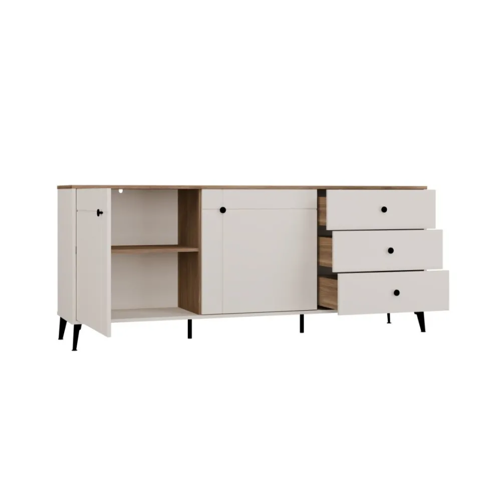 Credenza moderna 183,5 cm con gambe in metallo cashmere e rovere MT12