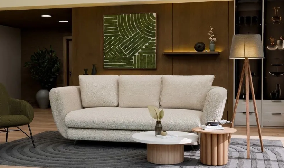 Divano letto 3 posti 248 cm in tessuto beige DT2