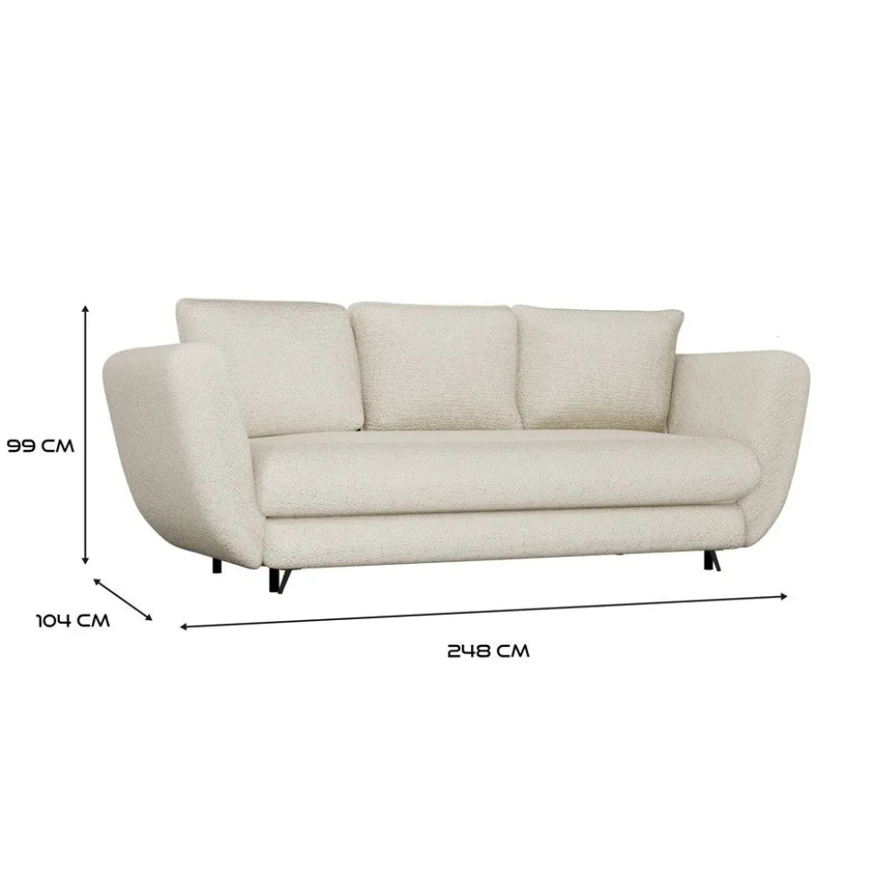 Divano letto 3 posti 248 cm in tessuto beige DT2