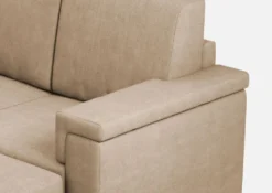 Divano 168x85cm design a due posti con bracciolo squadrato e pouf stoffa idrorepellente beige DI5
