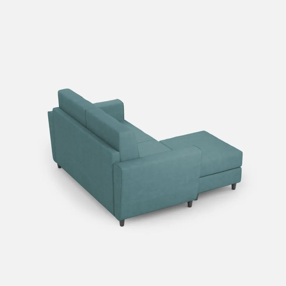 Divano 172x85cm design a due posti con piedini in legno e pouf idrorepellente blu petrolio DI38