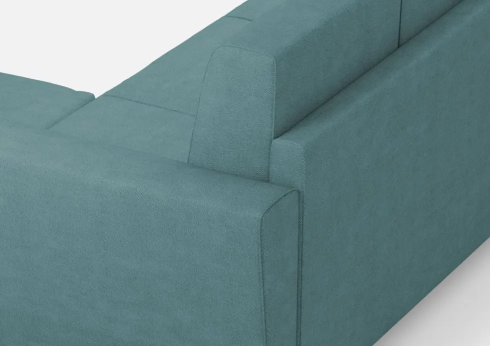 Divano 172x85cm design a due posti con piedini in legno e pouf idrorepellente blu petrolio DI38