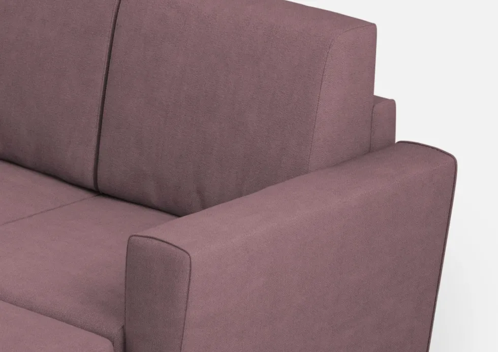 Divano 172x85cm design a due posti con piedini in legno e pouf idrorepellente prugna DI38