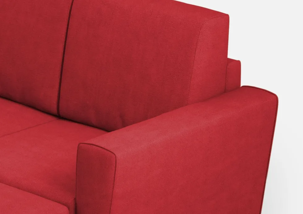 Divano 172x85cm design a due posti con piedini in legno e pouf idrorepellente rosso DI38