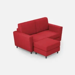 Divano 172x85cm design a due posti con piedini in legno e pouf idrorepellente rosso DI38