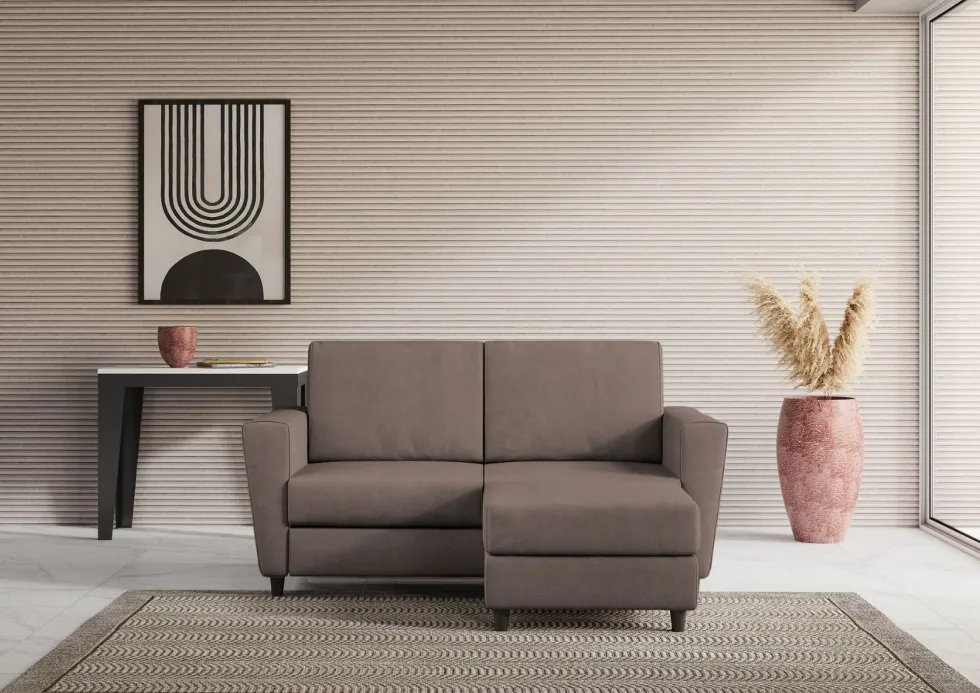 Divano 172x85cm design a due posti con piedini in legno e pouf idrorepellente talpa DI38