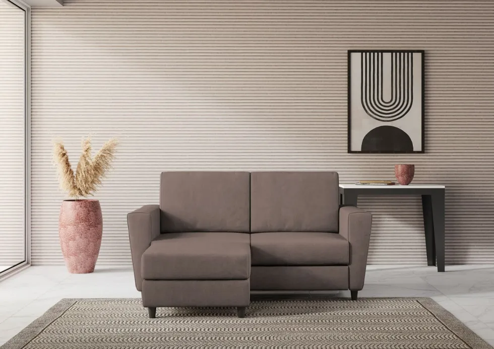 Divano 172x85cm design a due posti con piedini in legno e pouf idrorepellente talpa DI38