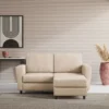 Divano 172x85cm design a due posti con piedini in legno e pouf idrorepellente beige DI38