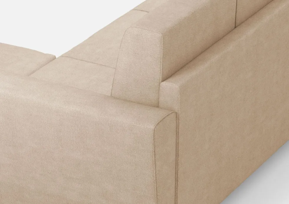 Divano 172x85cm design a due posti con piedini in legno e pouf idrorepellente beige DI38
