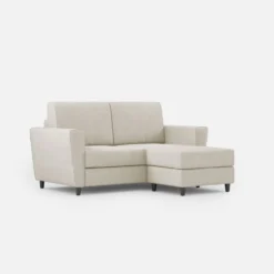 Divano 172x85cm design a due posti con piedini in legno e pouf idrorepellente bianco latte DI38