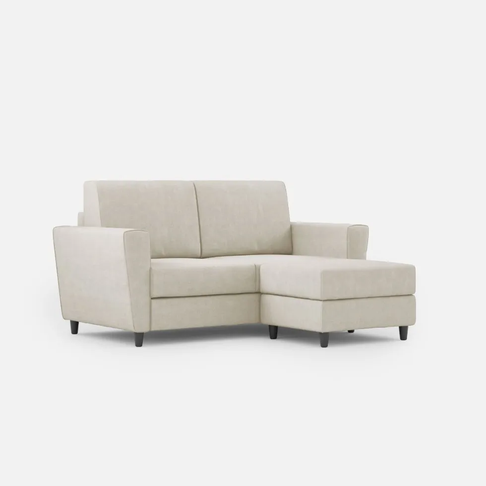 Divano 172x85cm design a due posti con piedini in legno e pouf idrorepellente bianco latte DI38