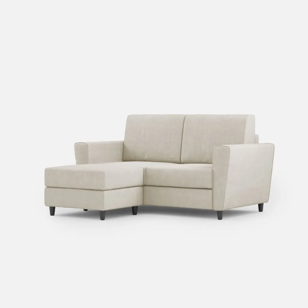 Divano 172x85cm design a due posti con piedini in legno e pouf idrorepellente bianco latte DI38