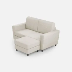 Divano 172x85cm design a due posti con piedini in legno e pouf idrorepellente bianco latte DI38