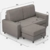 Divano 168x85cm design a due posti con bracciolo geometrico con pouf idrorepellente grigio DI16