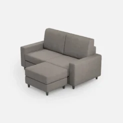 Divano 168x85cm design a due posti con bracciolo geometrico con pouf idrorepellente grigio DI16