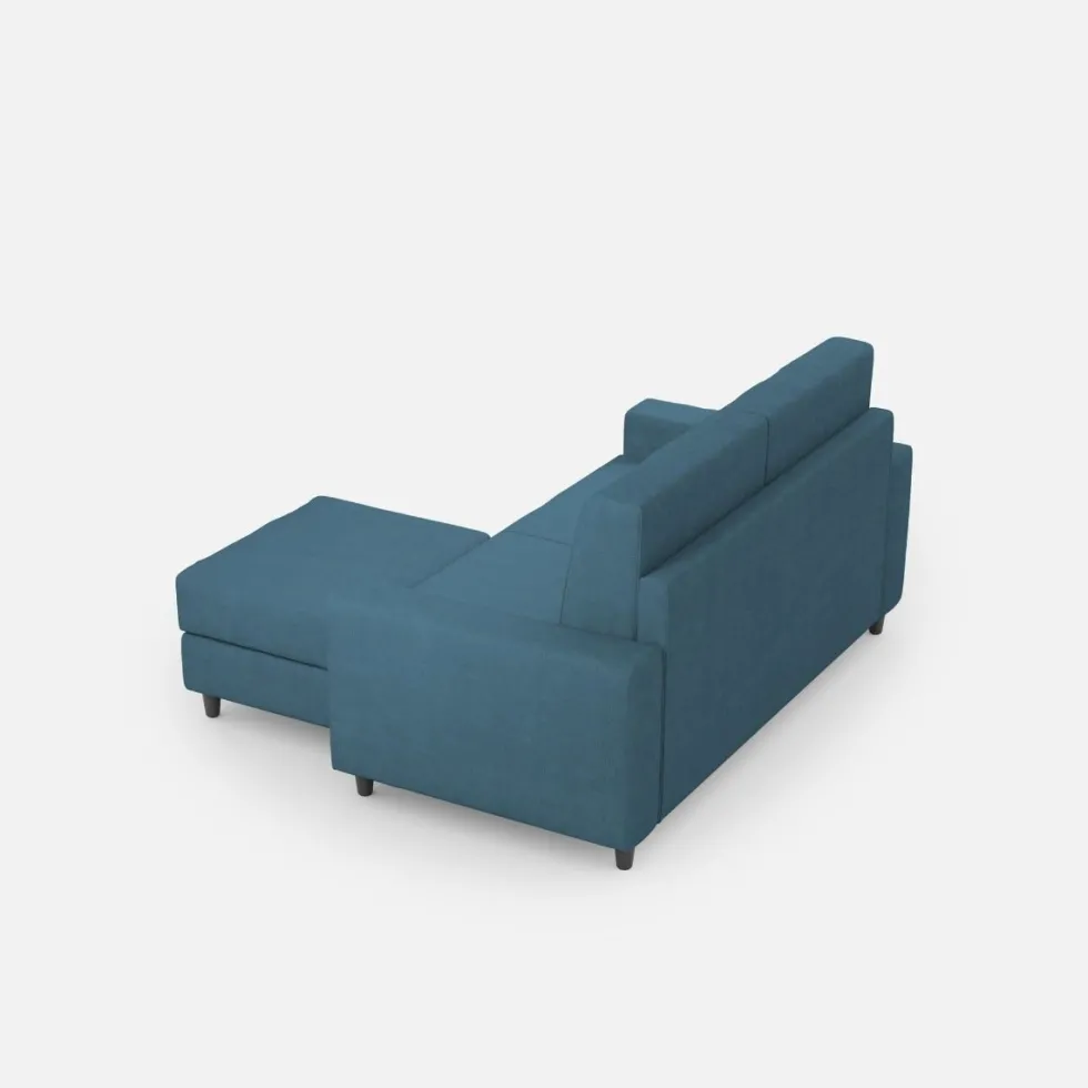 Divano 168x85cm design a due posti con bracciolo geometrico con pouf idrorepellente blu avio DI16