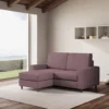 Divano 168x85cm design a due posti con bracciolo geometrico con pouf idrorepellente prugna DI16