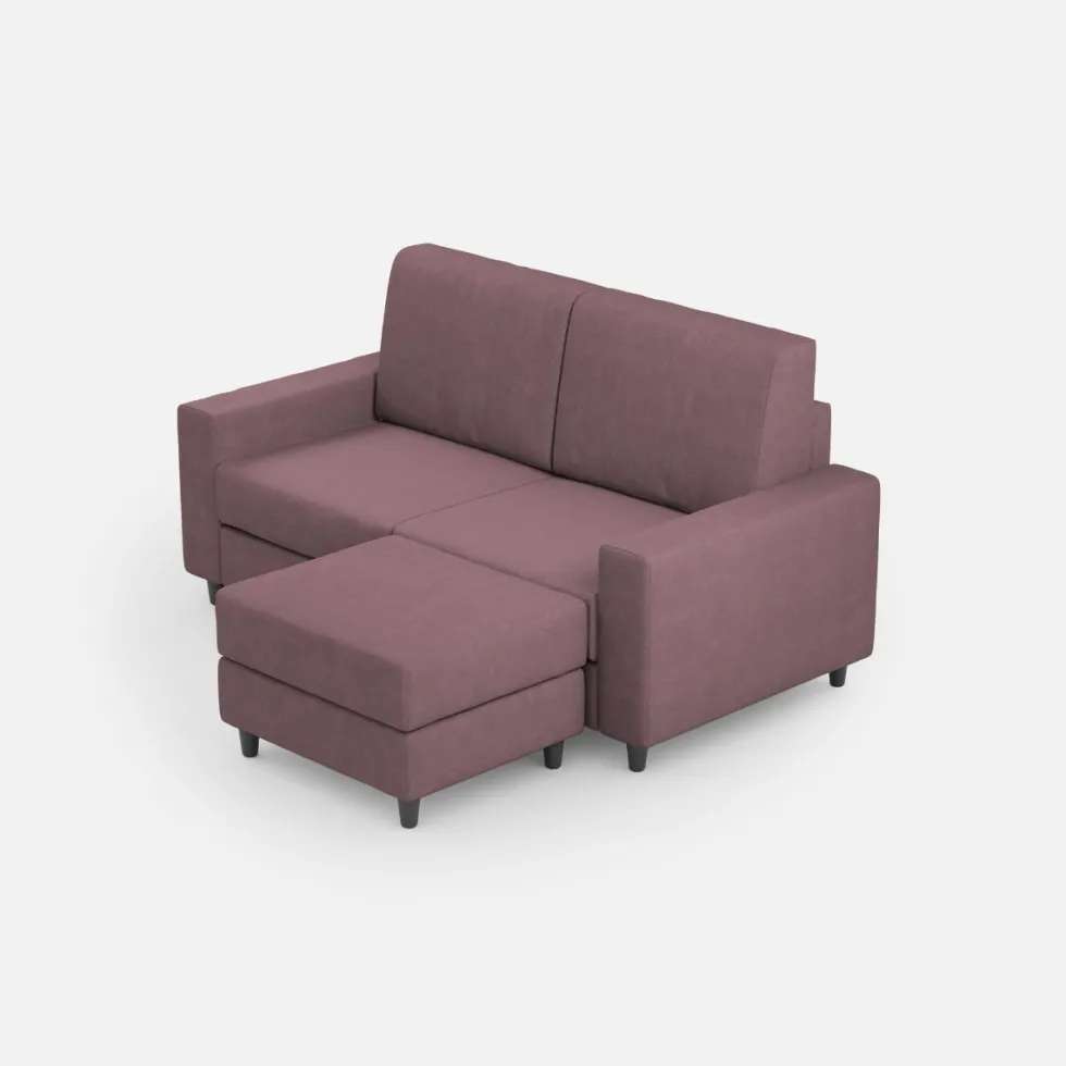 Divano 168x85cm design a due posti con bracciolo geometrico con pouf idrorepellente prugna DI16