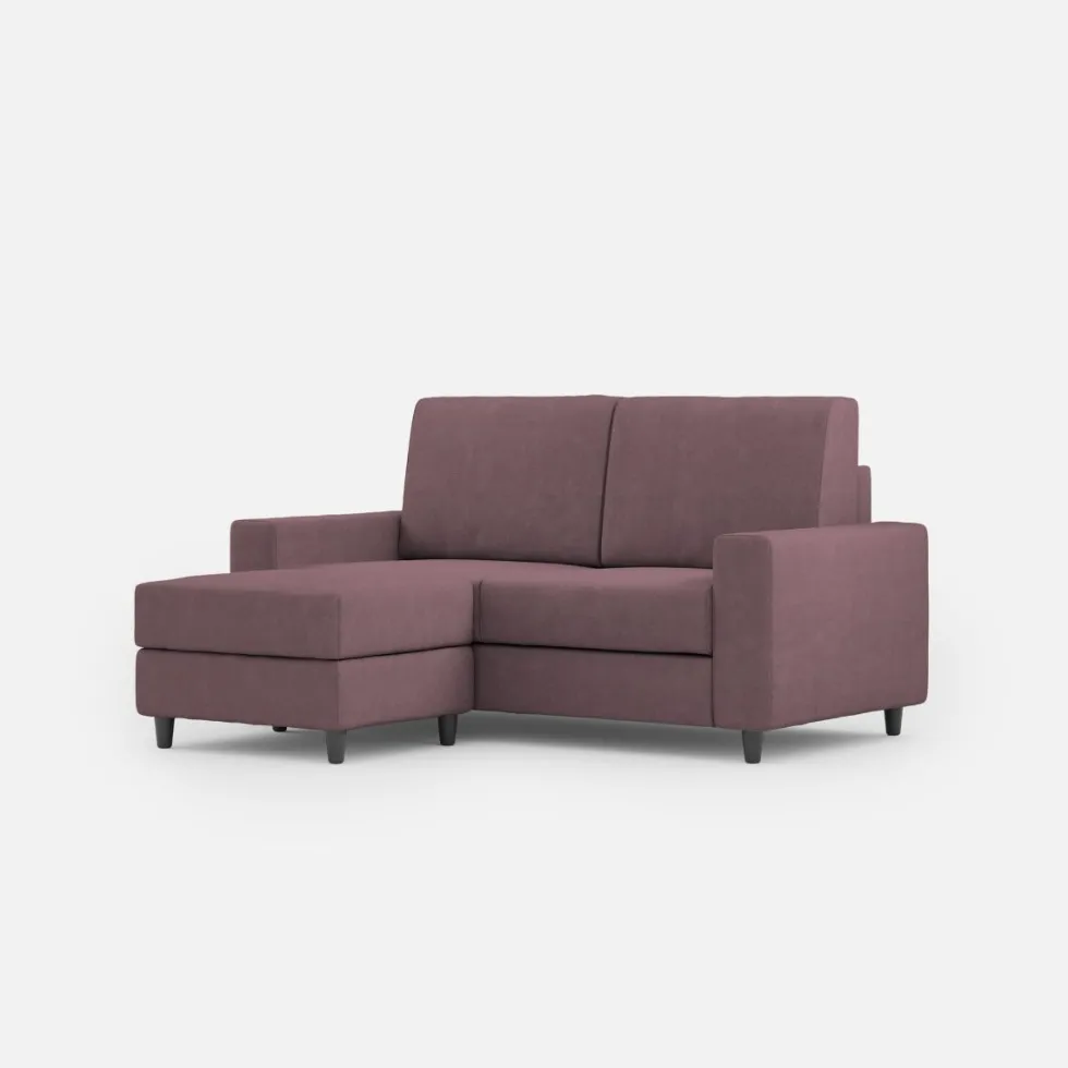 Divano 168x85cm design a due posti con bracciolo geometrico con pouf idrorepellente prugna DI16