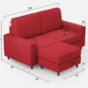 Divano 168x85cm design a due posti con bracciolo geometrico con pouf idrorepellente rosso DI16