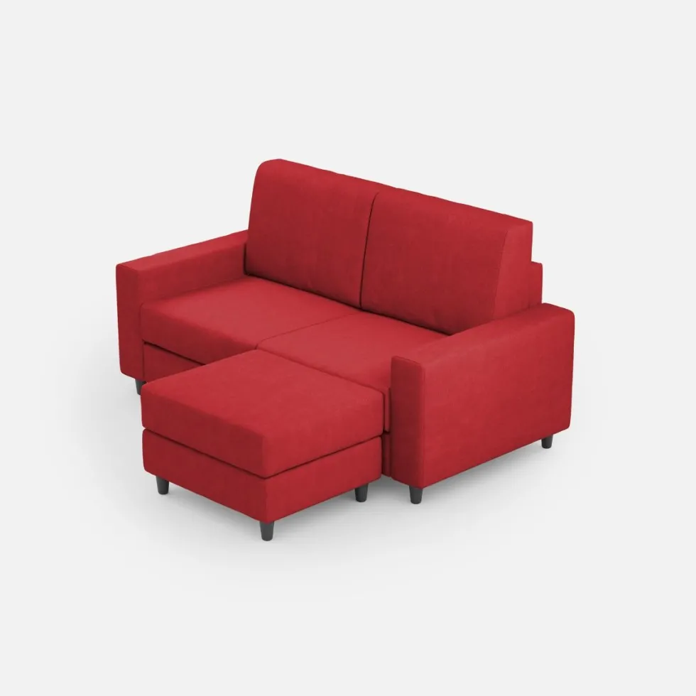 Divano 168x85cm design a due posti con bracciolo geometrico con pouf idrorepellente rosso DI16