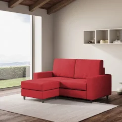 Divano 168x85cm design a due posti con bracciolo geometrico con pouf idrorepellente rosso DI16